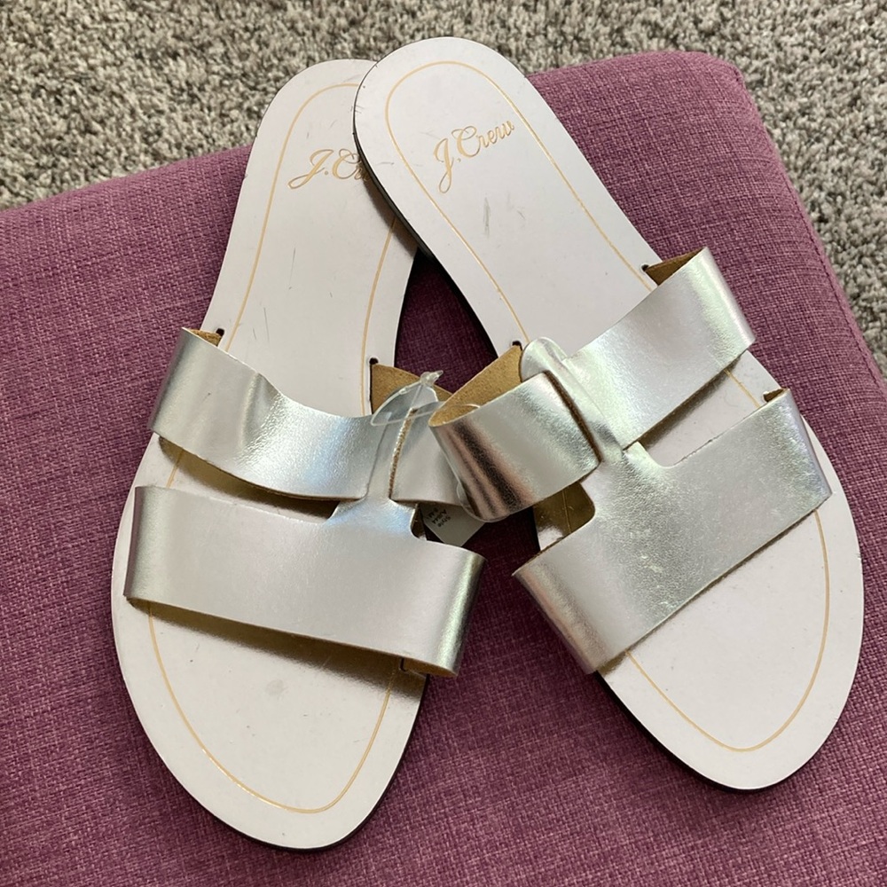 J Crew Metallic Silver Slide Sandals Cyprus size 8